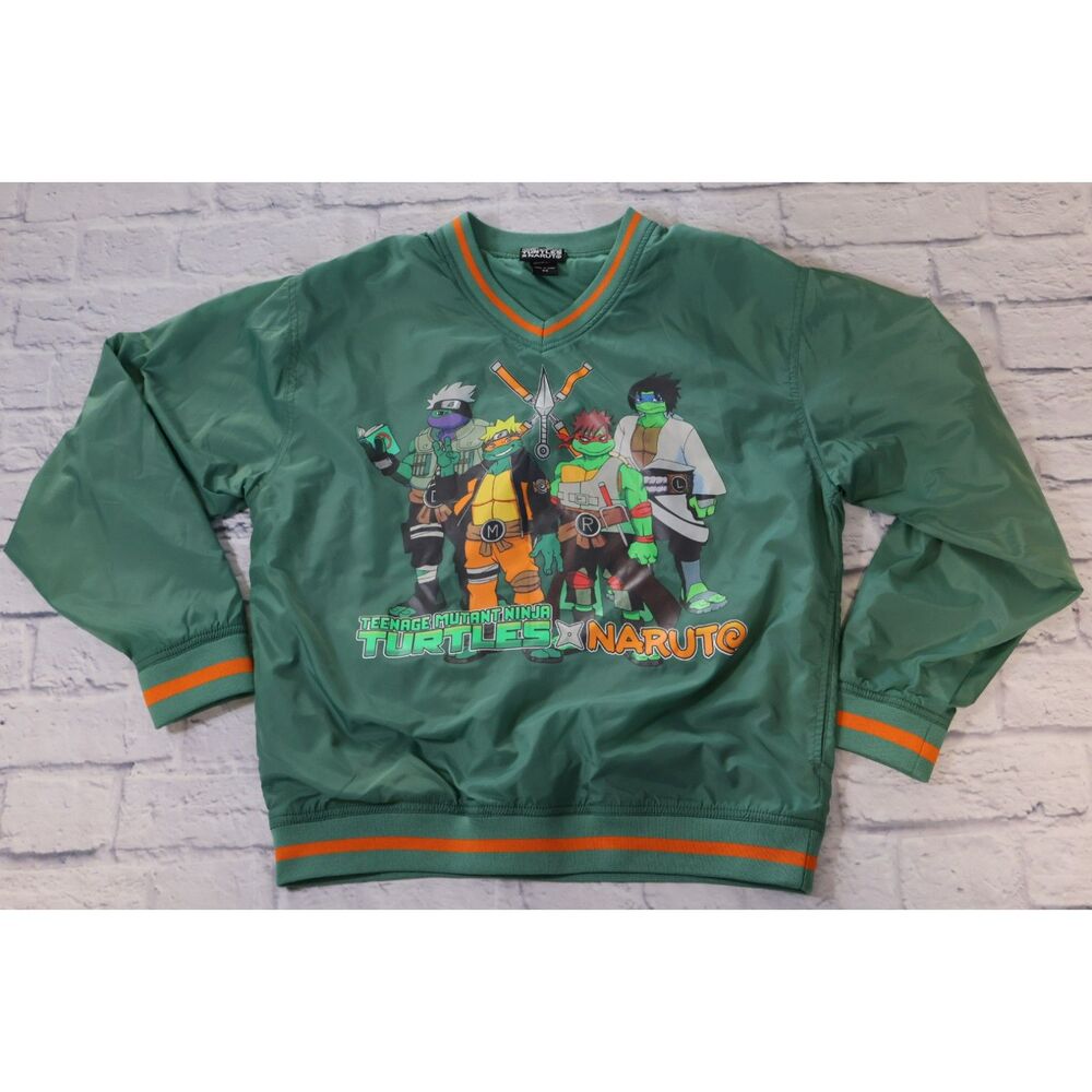 TMNT x Naruto Crossover Windbreaker Pullover Jacket Green Men’s XS BoxLunch